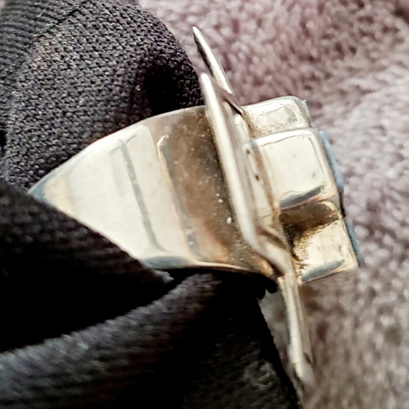 HANDCRAFTED ETCHED STERLING SILVER BLUE TURQUOISE CROSS RING SZ 5 ONE OF A KIND! - Picture 7 of 8